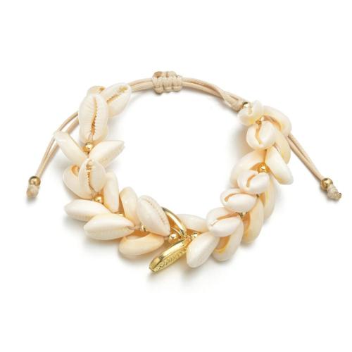 Shell de agua dulce de la pulsera, Nácar, con Cordón de cera & aleación de zinc, hecho a mano, Joyería & para mujer, dorado, longitud:16-35 cm, Vendido por UD