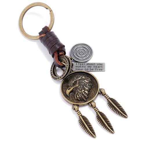 Leather Key Chains, Zinc Alloy, with Full Grain Cowhide Leather & Iron, handmade, fashion jewelry & Unisex 