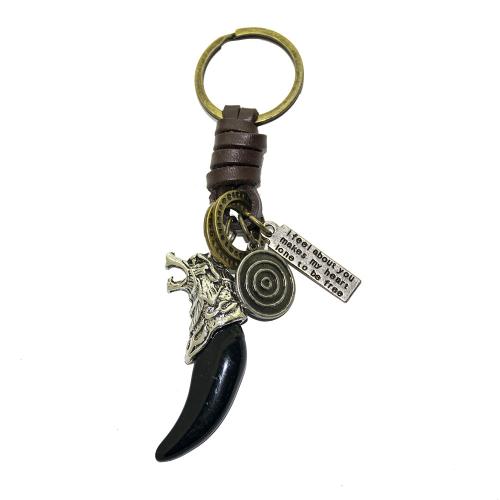 Leather Key Chains, Zinc Alloy, with Full Grain Cowhide Leather & Iron, handmade, fashion jewelry & Unisex 