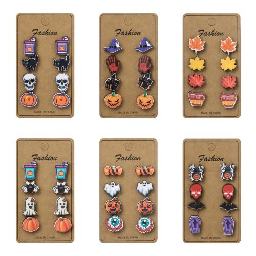 madera Stud aretes, con aleación de zinc, chapado, Diseño de Halloween & tres piezas & diferentes estilos para la opción & para mujer, Vendido por Set