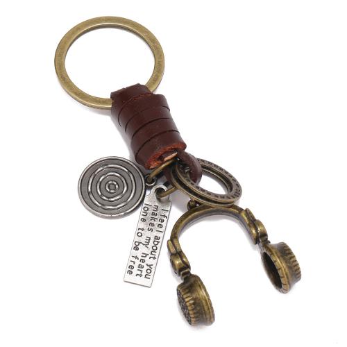 Leather Key Chains, Zinc Alloy, with Full Grain Cowhide Leather & Iron, handmade, fashion jewelry & Unisex 