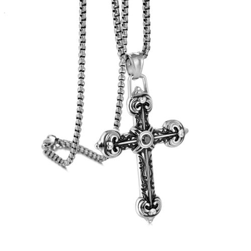 Titanium Steel Pendants, Cross, plated & micro pave cubic zirconia 