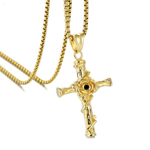 Stainless Steel Cross Pendants, 304 Stainless Steel, plated & micro pave cubic zirconia [