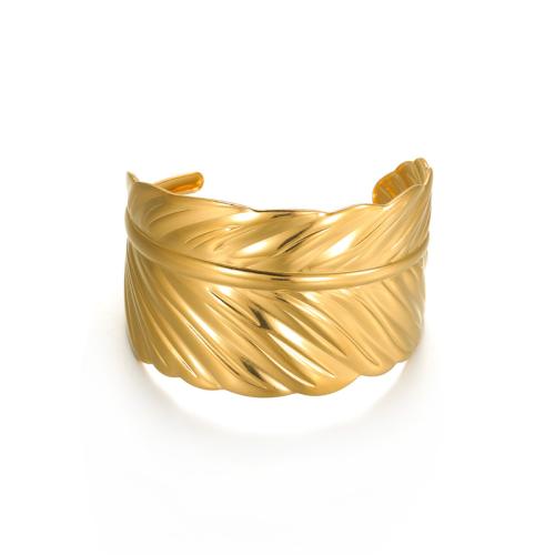 pulsera brazalete de acero inoxidable, acero inoxidable 304, Pluma, chapado, para mujer, dorado, Vendido por UD[