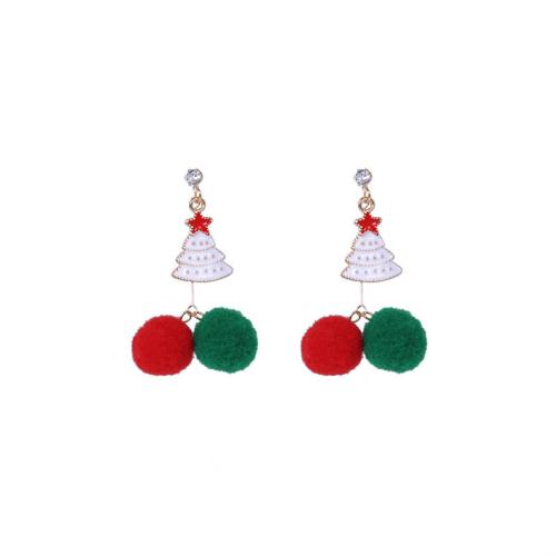 Christmas Earrings, Zinc Alloy, with Plush & Plastic Pearl, plated & micro pave cubic zirconia & for woman & enamel, gold 