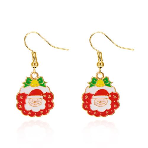 Christmas Earrings, Zinc Alloy, plated & micro pave cubic zirconia & for woman & enamel, gold 