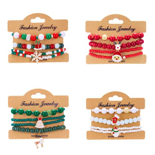 Zinc Alloy Christmas Bracelet, with Acrylic, plated & for woman & enamel & with rhinestone Approx 18 cm 