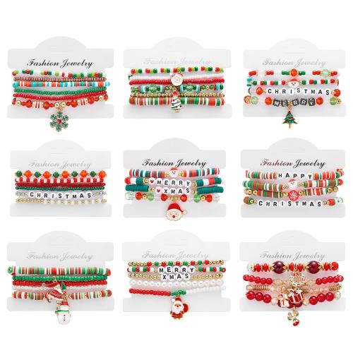 Zinc Alloy Christmas Bracelet, with Seedbead & Polymer Clay & Resin, handmade & micro pave cubic zirconia & for woman & enamel, multi-colored Approx 18 cm 