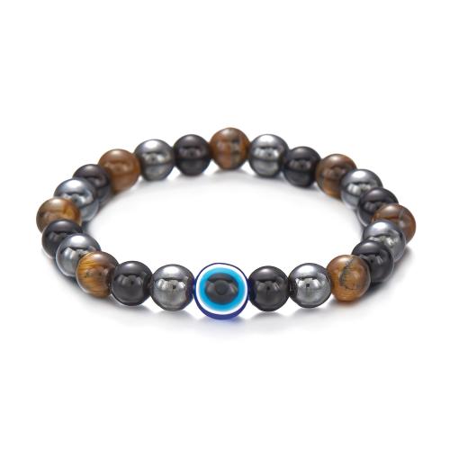 Evil Eye Jewelry Bracelet, Zinc Alloy, with Gemstone & Hematite, plated & micro pave cubic zirconia & for woman & enamel [