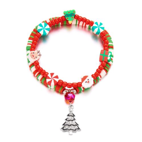 Zinc Alloy Christmas Bracelet, with Seedbead & Polymer Clay & Plastic, plated & micro pave cubic zirconia & for woman & enamel 