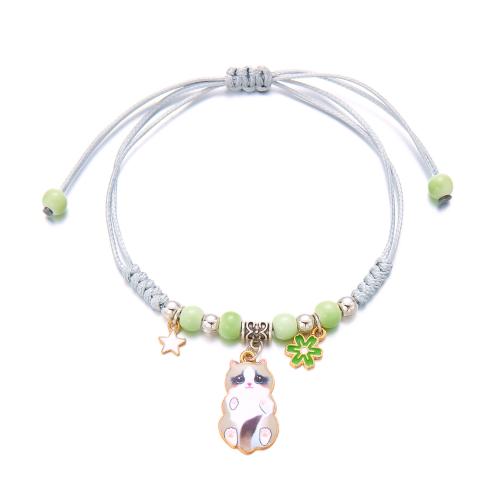 Enamel Zinc Alloy Bracelets, with Porcelain & Wax Cord, Cat, handmade & for woman [