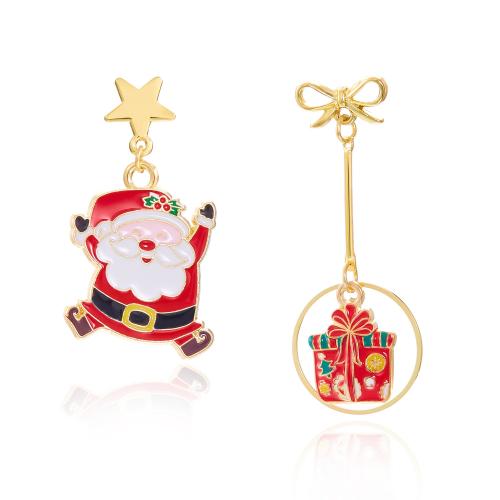 Christmas Earrings, Zinc Alloy, plated & micro pave cubic zirconia & for woman & enamel, gold 