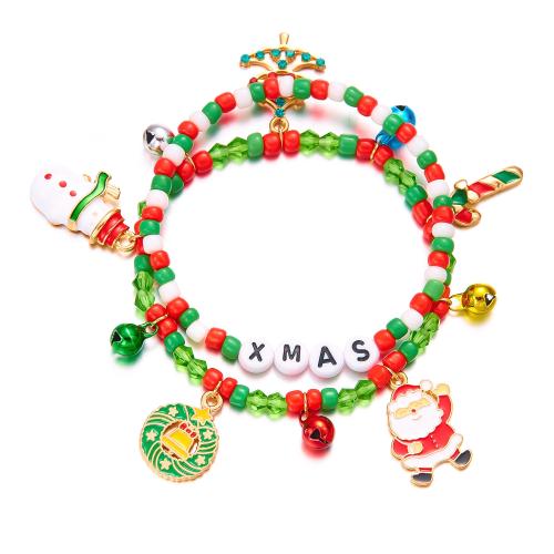 Zinc Alloy Christmas Bracelet, with Seedbead & Crystal, plated & micro pave cubic zirconia & for woman & enamel, multi-colored 