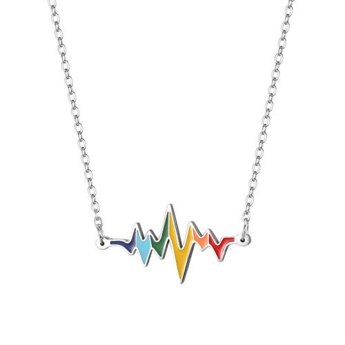 Stainless Steel Jewelry Necklace, 304 Stainless Steel, for woman & enamel, silver color Approx 45 cm 