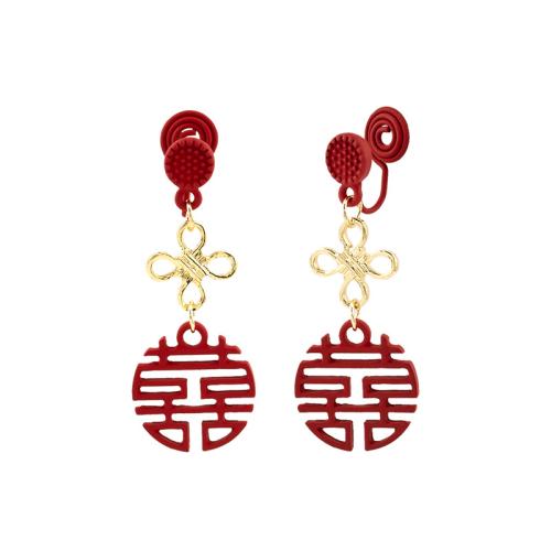 Zinc Alloy Drop Earring, stoving varnish & for woman, red 