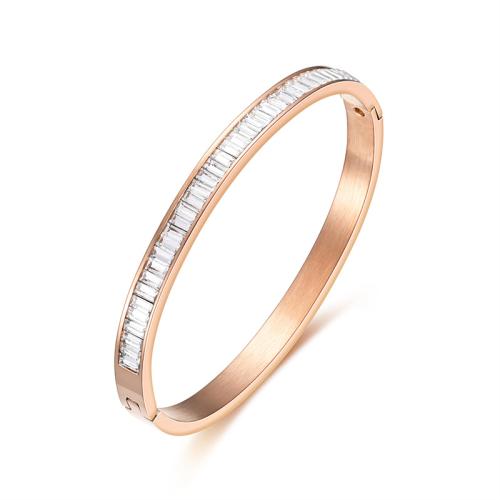 Brazalete del acero inoxidable, acero inoxidable 304, micro arcilla de zirconia cúbica & para mujer, más colores para la opción, diámetro interior:aproximado 65mm, Vendido por UD