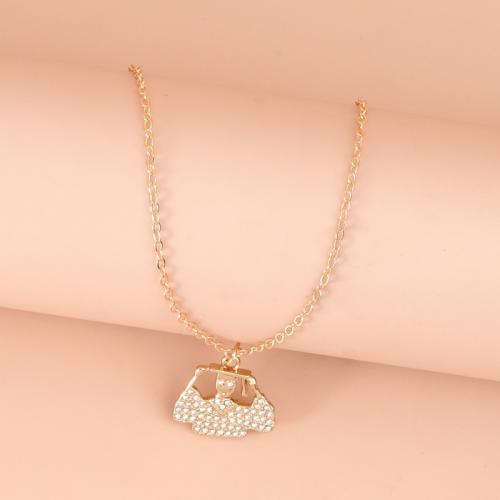 Rhinestone Zinc Alloy Necklace, with 5cm extender chain, plated, for woman & with rhinestone, golden Approx 45 cm [