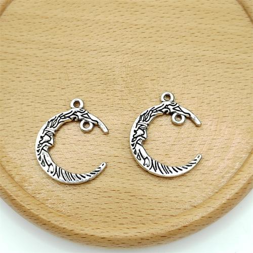 Zinc Alloy Jewelry Pendants, Moon, antique silver color plated, DIY & double-hole 