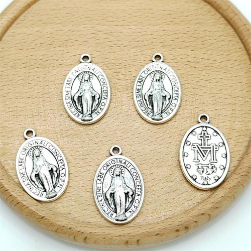 Zinc Alloy Saint Pendant, Round, antique silver color plated, DIY 