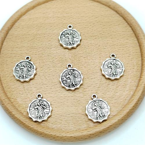 Zinc Alloy Saint Pendant, Round, antique silver color plated, DIY 