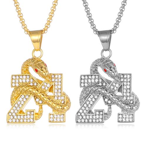 Titanium Steel Pendants, Snake, plated & with rhinestone [