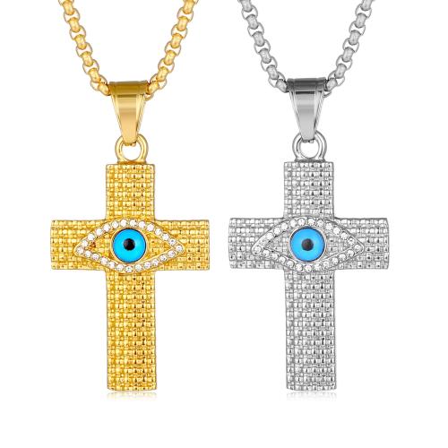 Titanium Steel Pendants, with Acrylic, Cross, plated & with rhinestone [