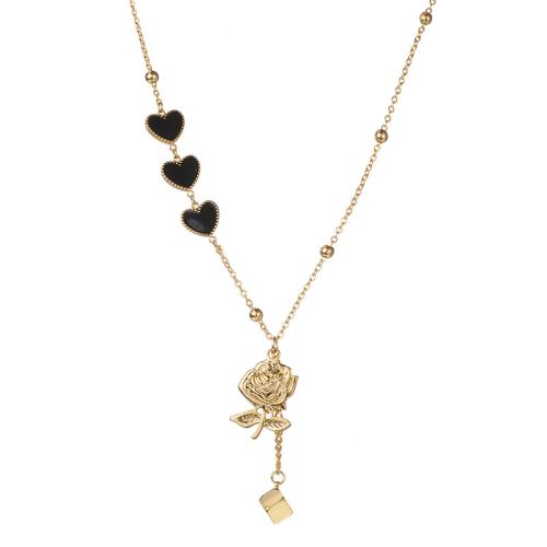 304 Stainless Steel Necklace, with Titanium Steel, with 2.6inch extender chain, Rose, gold color plated, cross chain & for woman & enamel Approx 16.5 Inch 