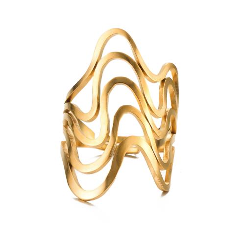 304 Stainless Steel Cuff Finger Ring, Geometrical Pattern, gold color plated & for woman & hollow, US Ring 