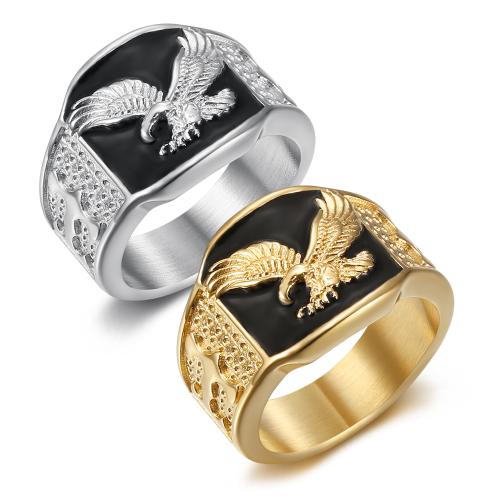 304 Stainless Steel Finger Ring, Eagle, plated & for man & enamel US Ring 