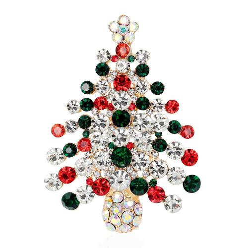 Broche Joyería Navidad, aleación de zinc, Árbol de Navidad, Diseño de Navidad & unisexo & micro arcilla de zirconia cúbica, 57x41mm, Vendido por UD[