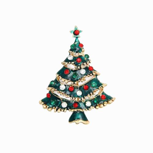 Broche Joyería Navidad, aleación de zinc, Árbol de Navidad, Diseño de Navidad & unisexo & micro arcilla de zirconia cúbica, 45x35mm, Vendido por UD[