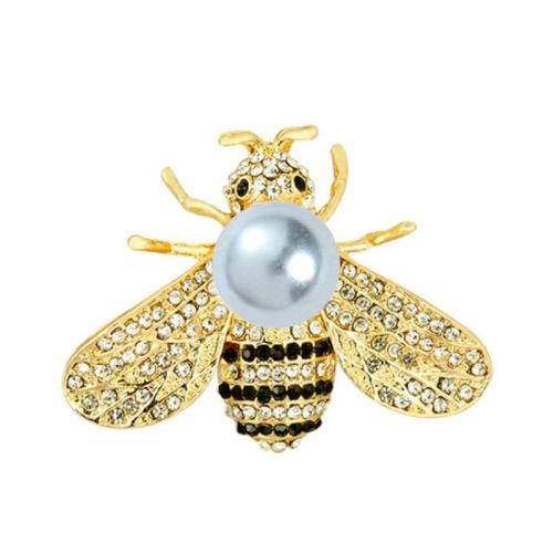 Cubic Zirconia Brooch, Zinc Alloy, with Plastic Pearl, Bee, Unisex & micro pave cubic zirconia 