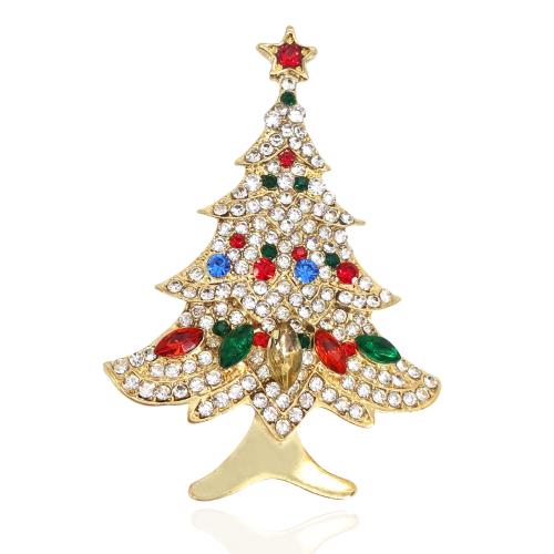 Broche Joyería Navidad, aleación de zinc, Árbol de Navidad, Diseño de Navidad & unisexo & micro arcilla de zirconia cúbica, 39x56mm, Vendido por UD[