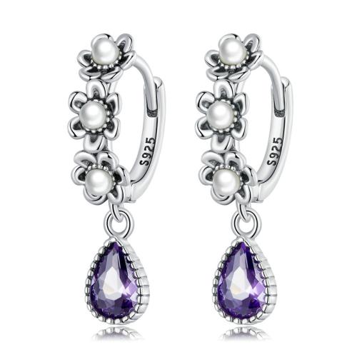 Silver Earring Zircon pavent Sterling, Argent sterling 925, bijoux de mode & pavé de micro zircon & pour femme Vendu par paire[