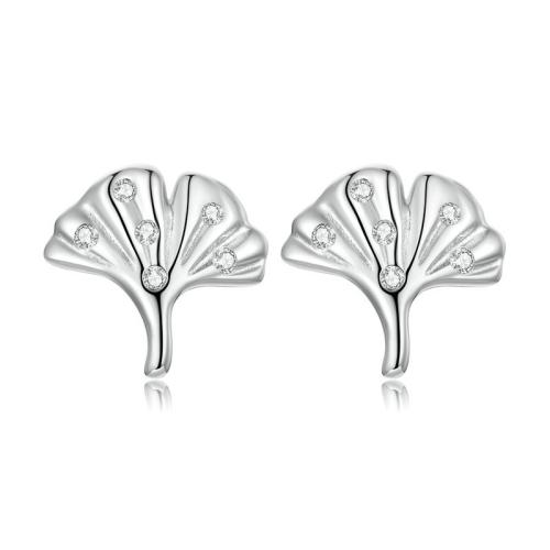 Silver Earring Zircon pavent Sterling, Argent sterling 925, Ginkgo Feuille, bijoux de mode & pavé de micro zircon & pour femme Vendu par paire[