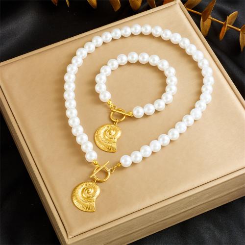 Fashion Stainless Steel Jewelry Sets, Plastic Pearl, with 304 Stainless Steel, fashion jewelry & for woman 