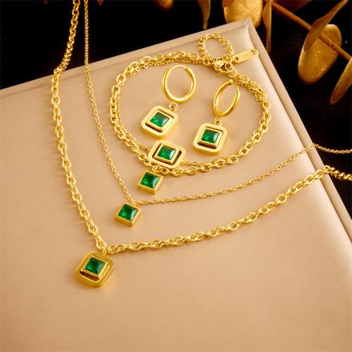 Rhinestone stainless steel Jewelry Set, 304 Stainless Steel & for woman & with rhinestone, golden 