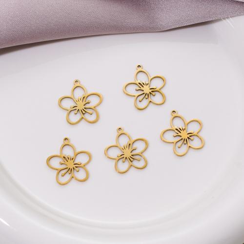 Stainless Steel Flower Pendant, 304 Stainless Steel, Vacuum Ion Plating, DIY 17mm [