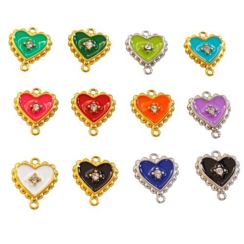 Stainless Steel Charm Connector, 304 Stainless Steel, Heart, Vacuum Ion Plating, DIY & enamel & with rhinestone & 1/1 loop [