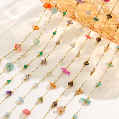 Gemstone Necklaces, 304 Stainless Steel, with Natural Stone, with 5cm extender chain, Vacuum Ion Plating, fashion jewelry & for woman Approx 40 cm 