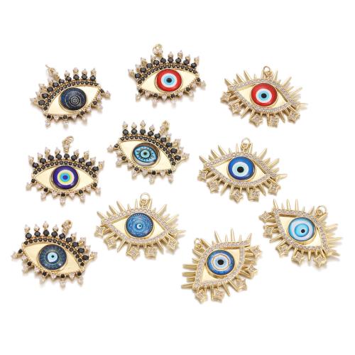 Fashion Evil Eye Pendant, Brass, gold color plated, DIY & micro pave cubic zirconia [