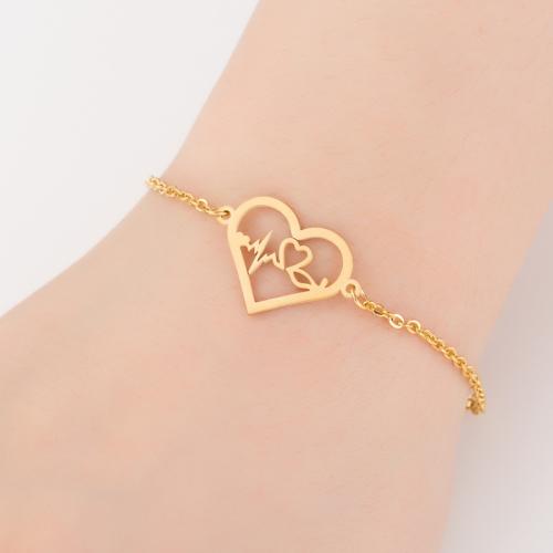 Stainless Steel Chain Bracelets, 304 Stainless Steel, Heart, plated, for woman cm 