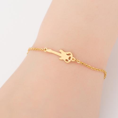 Stainless Steel Chain Bracelets, 304 Stainless Steel, Guitar, gold color plated, for woman cm 