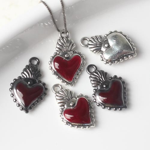 Zinc Alloy Enamel Pendants, Heart, plated, DIY 