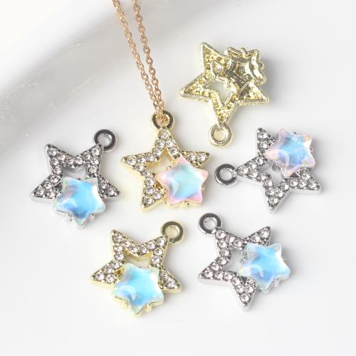 Resin Zinc Alloy Pendants, with Resin, Star, plated, DIY & micro pave cubic zirconia [