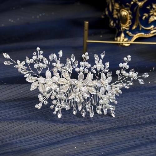 Decorative Hair Combs, Zinc Alloy, Flower, plated, for bridal & with rhinestone 