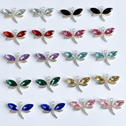 Zinc Alloy Rhinestone Pendants, with Resin, Dragonfly, plated, DIY & with rhinestone [