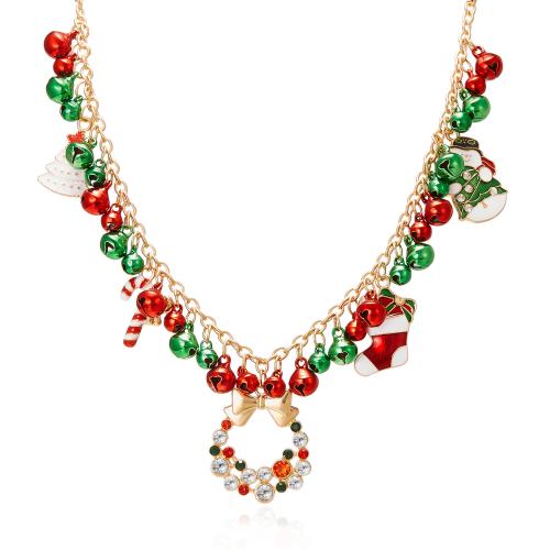 Christmas Jewelry Necklace, Zinc Alloy, with Iron, plated, for woman & enamel & with rhinestone, red 