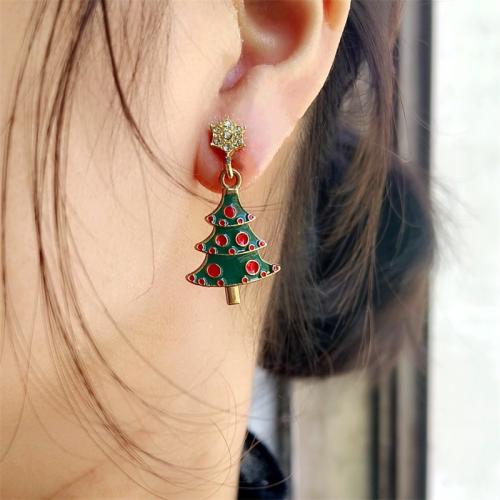 Christmas Earrings, Zinc Alloy, plated & micro pave cubic zirconia & for woman & enamel 