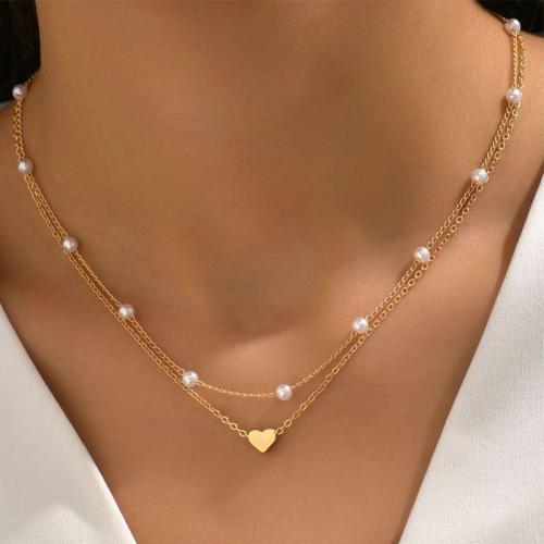 Zinc Alloy Necklace, with Plastic Pearl, plated & for woman 